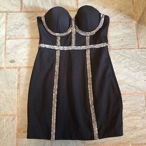 bebe Black Mini Dress with Silver Accents